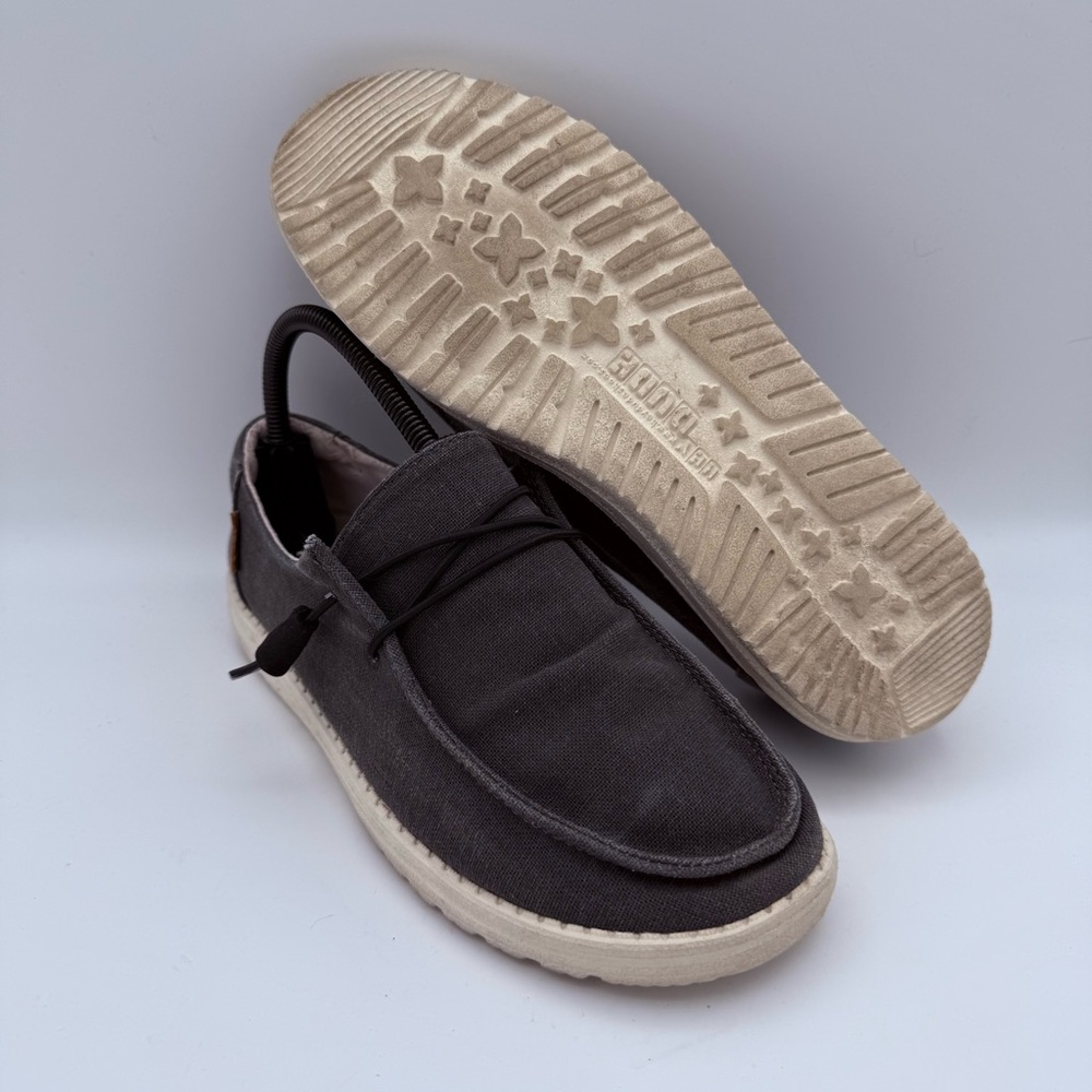 Women’s Hey Dude Wendy Chambray Off Black Gray Casual Slip-On Comfort Shoes Sz 8